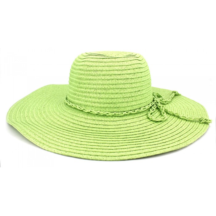 Wide Brim Hat - Straw Hat- Paper Straw Hat w/ Lace Band - Lime - HT-ST1160LM